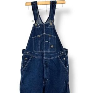BERNE Mens 40 x 30 Denim Bib Overalls Carpenter Workwear Blue Paint Splatter
